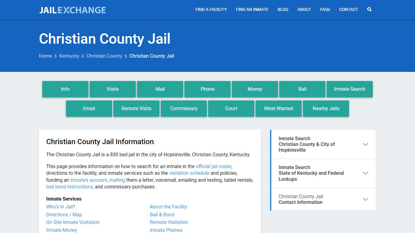 Christian County Jail, KY Inmate Search, Information
